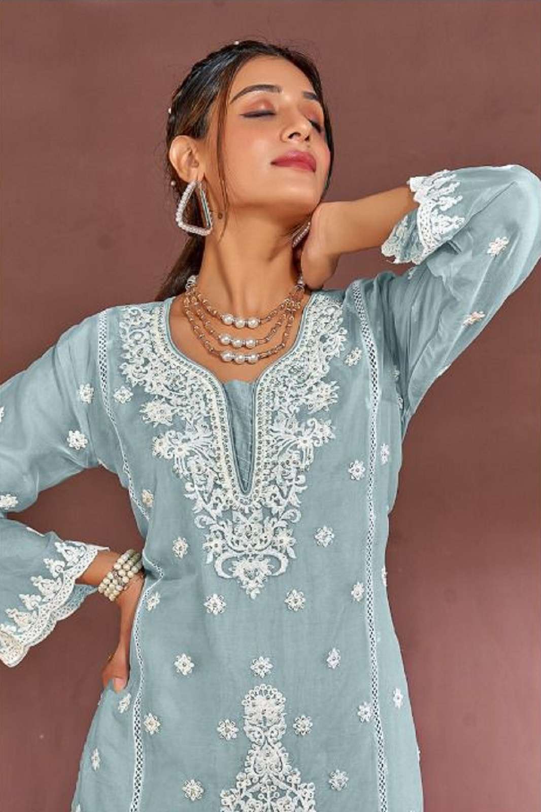 SANOBER SR 3050 ABC READYMADE ORGANZA EMBROIDERED SUITS