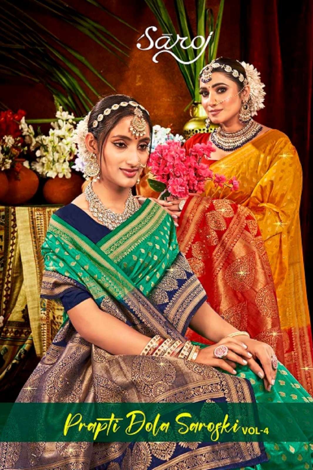 SAROJ SAREES PRAPTI DOLA SWAROVSKI VOL 4 SILK CONTRASTING SAREES