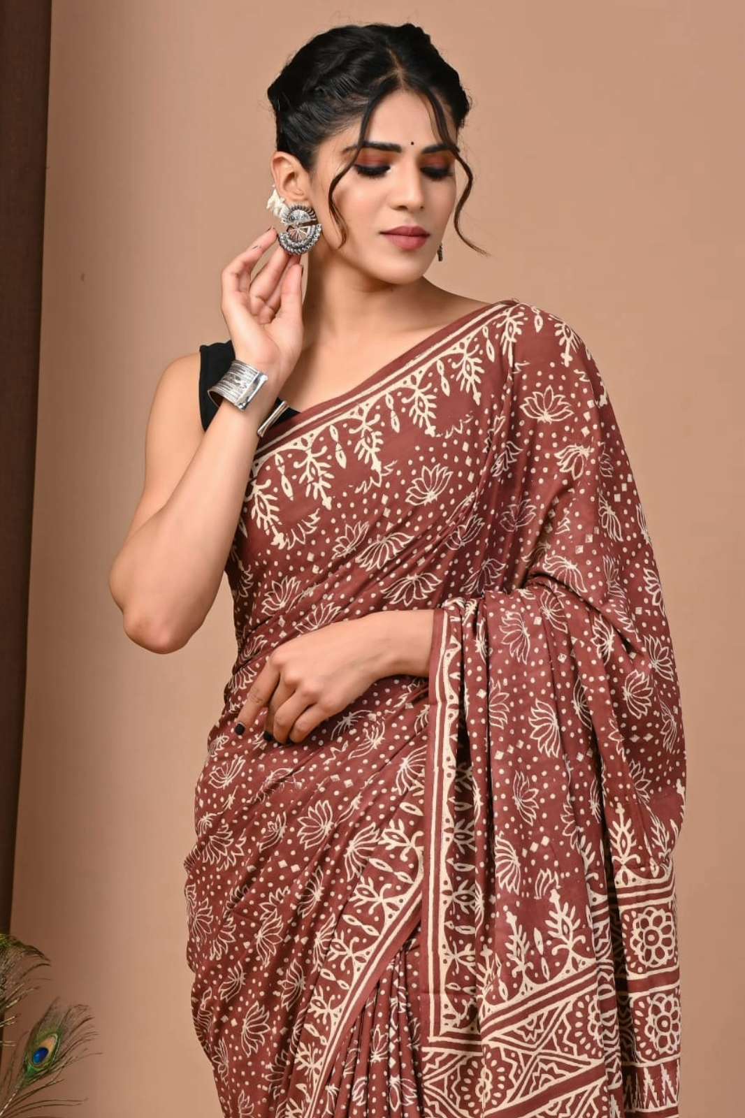 Shri Balaji Emporium RF Bagru Hand Block Printed cotton mul mul saree