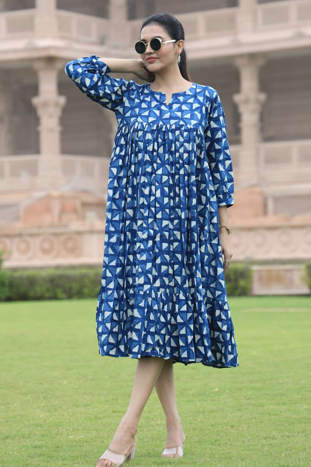 Shri Balaji Emporium RF Pure Cotton Handblock Printed Beautiful Midi Dress