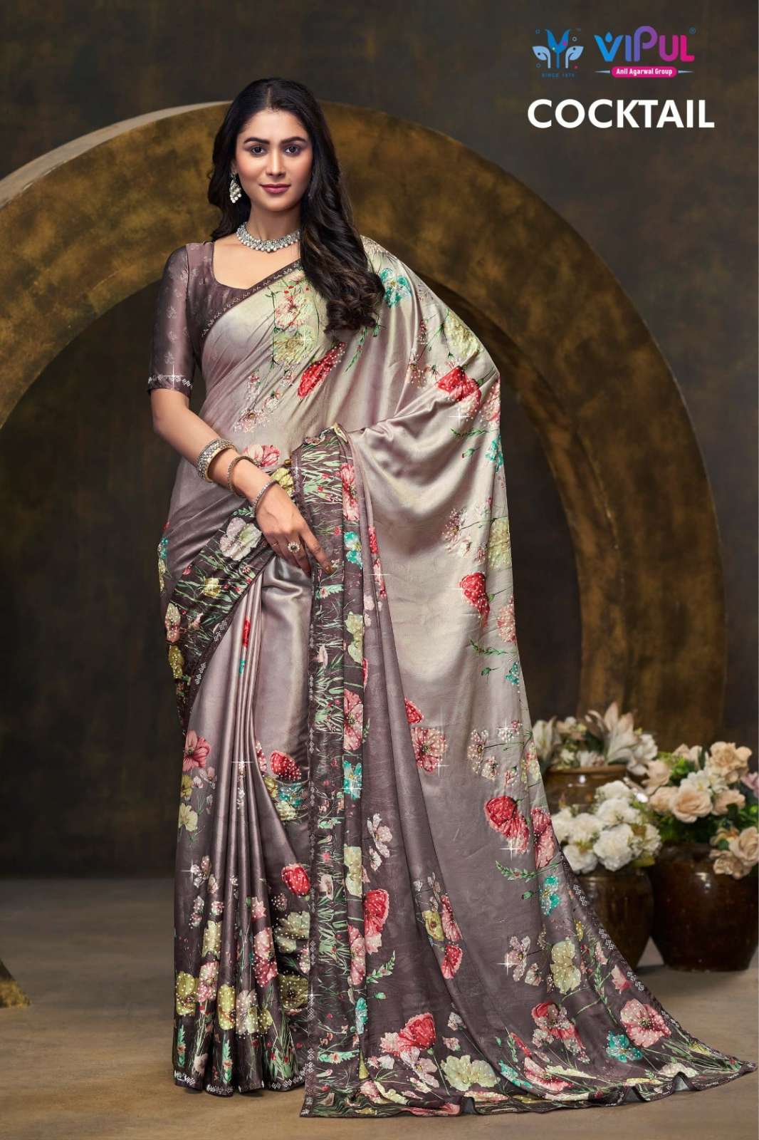 Vipul Cocktail 11307 Indian Satin Silk With Digital Print Work Saree 