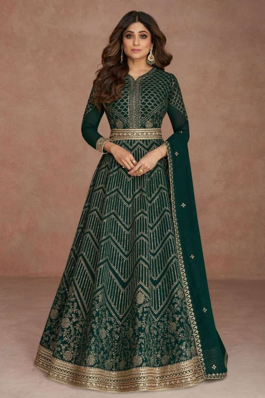 AASHIRWAD SAJNI READY TO WEAR REAL GEROGETTE ANARKALI SUIT 