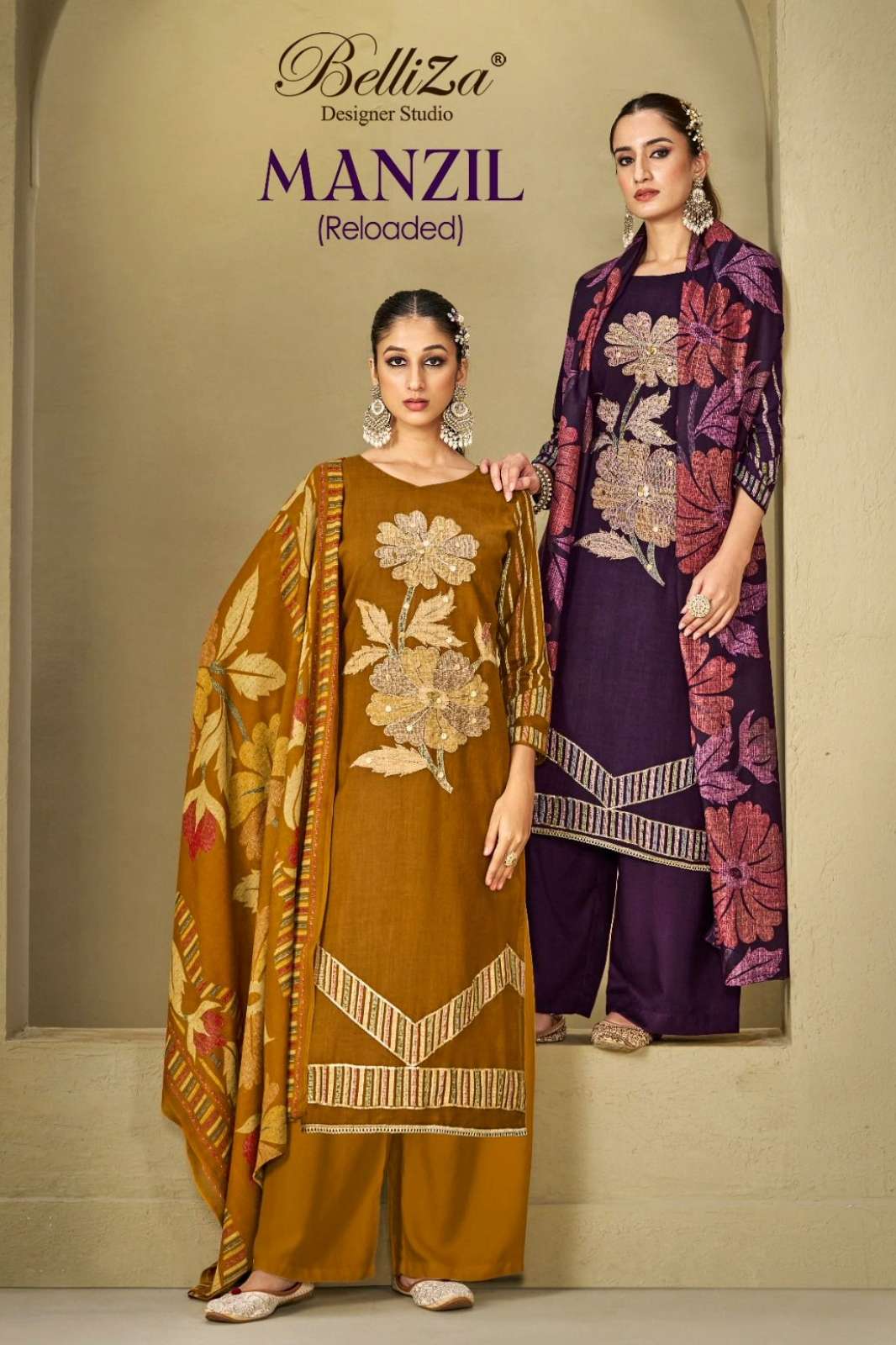 BELLIZA MANZIL 100% PURE VISCOSE RAYON DIGITAL PRINT & HANDWORK SUIT