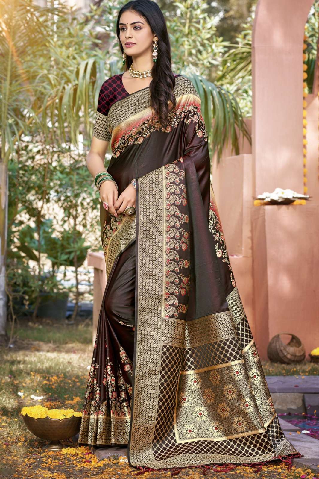 BUNAWAT KANGANA SATAN INDIAN FESTIVAL WEAR BEAUTIFUL SATIN SILK SAREE