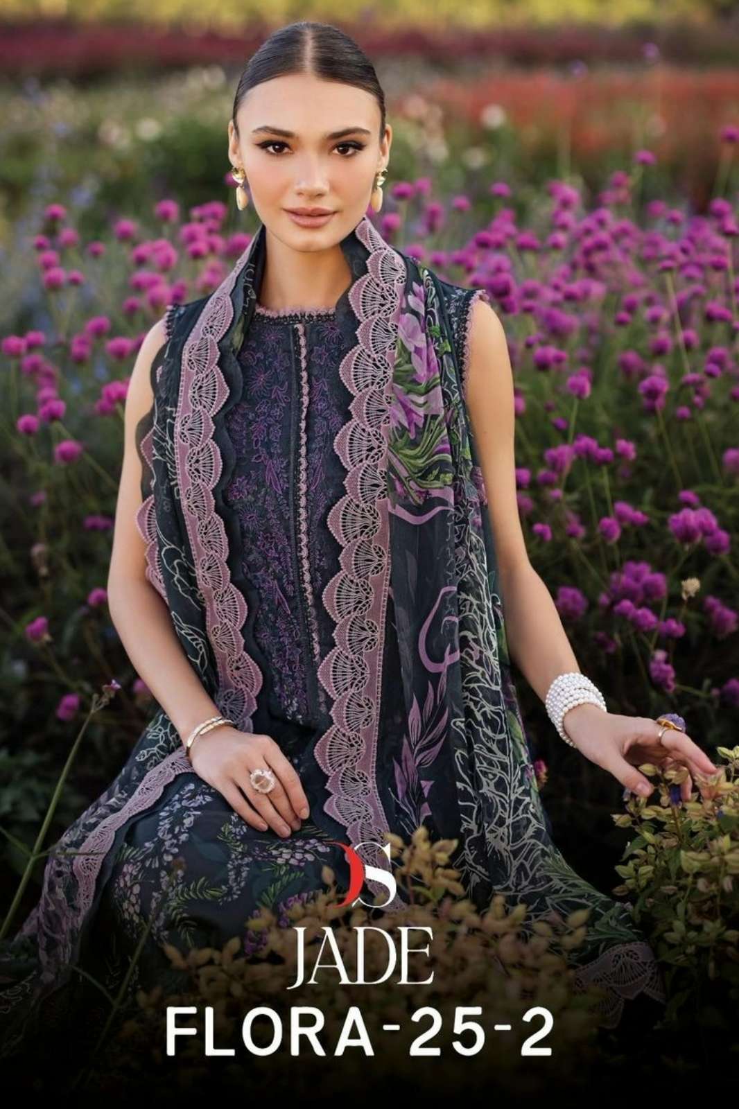 DEEPSY SUITS JADE FLORA 25 2 PURE COTTON EMBROIDERED SUIT