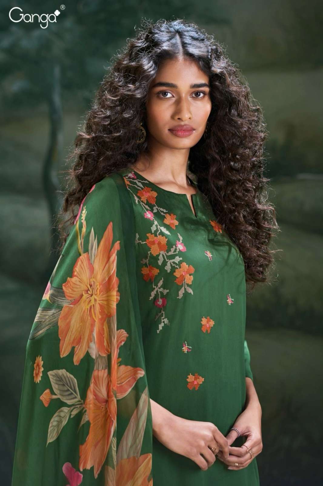 GANGA AIDA S3184 PREMIUM COTTON SILK SATIN EMBROIDERED SUIT 