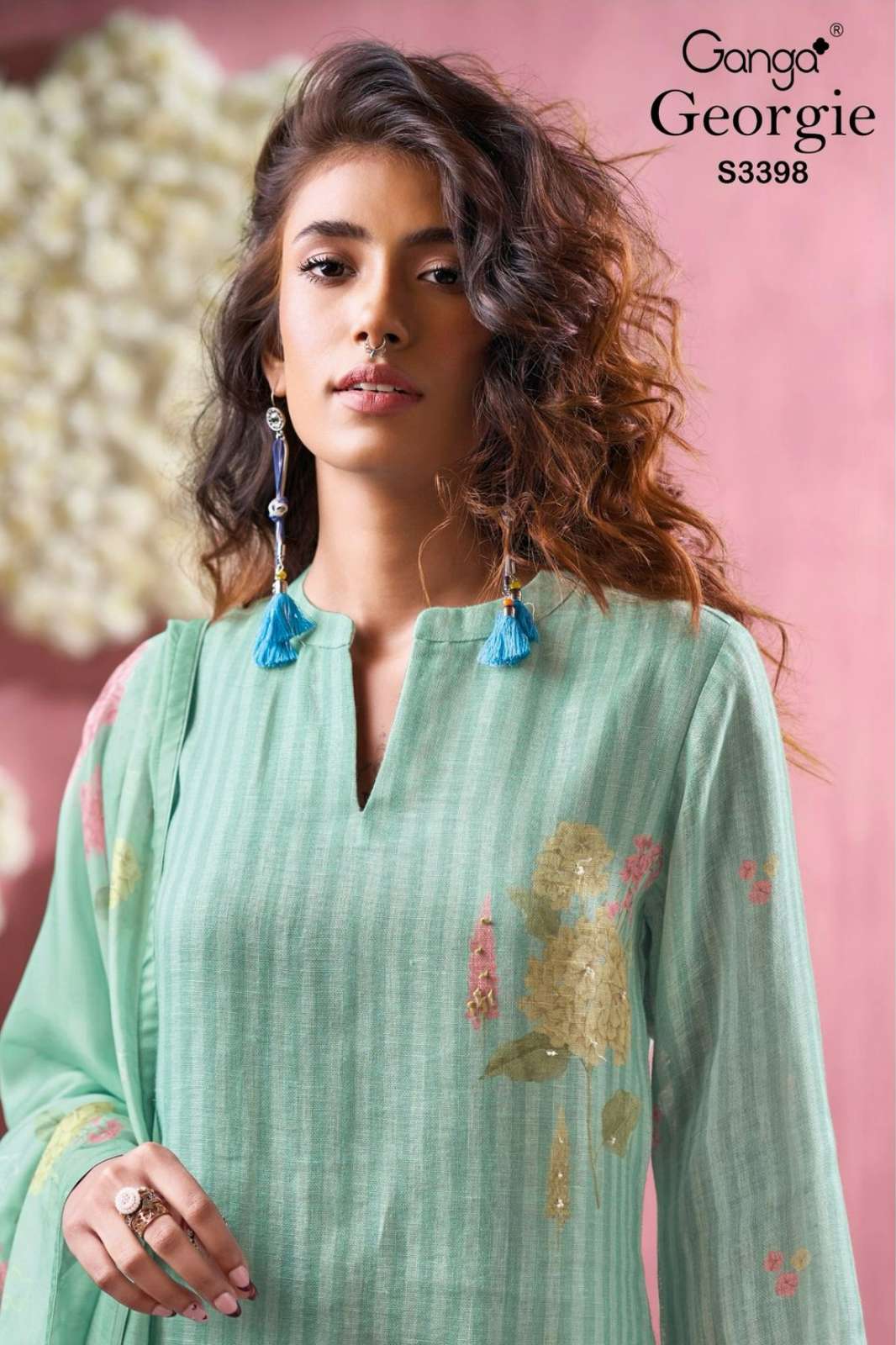 GANGA GEORGIE S3398 PREMIUM PURE LINEN HAND EMBROIDERED SUIT 