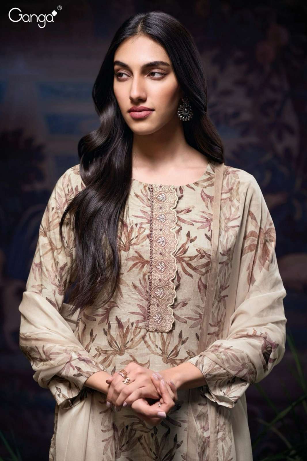 GANGA IRELAND S3385 PREMIUM COTTON LINEN EMBROIDERED SUIT 