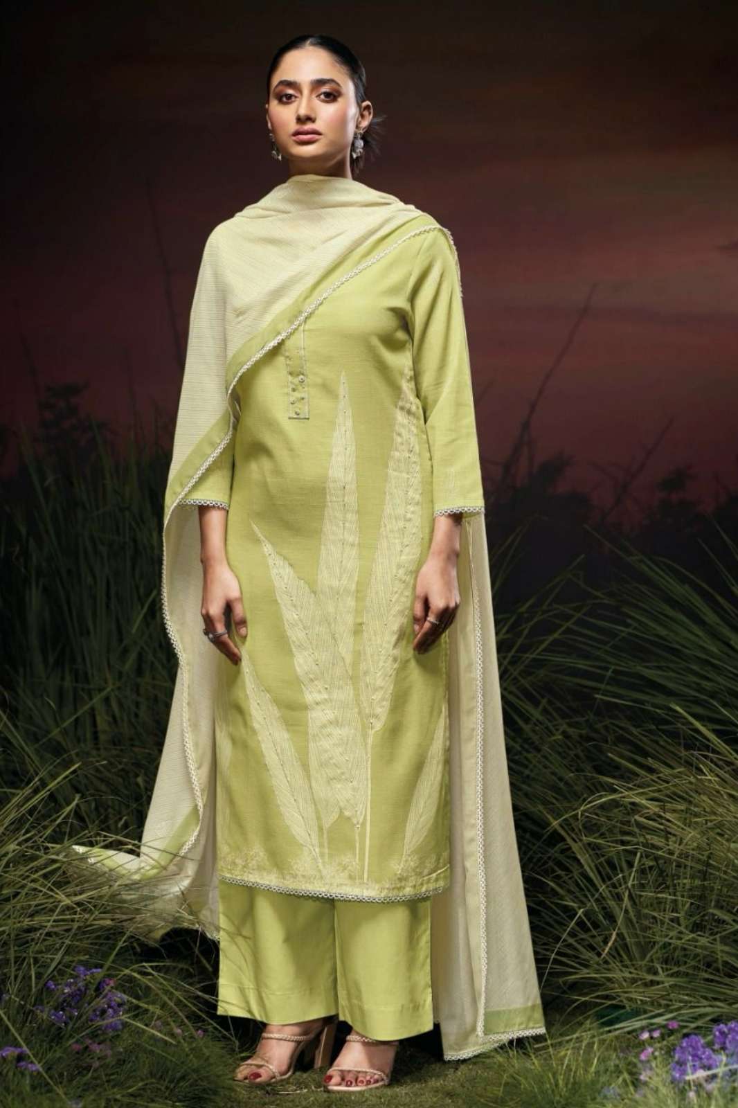 GANGA KACIE S3269 PREMIUM COTTON LINEN HAND EMBROIDERED SUIT 