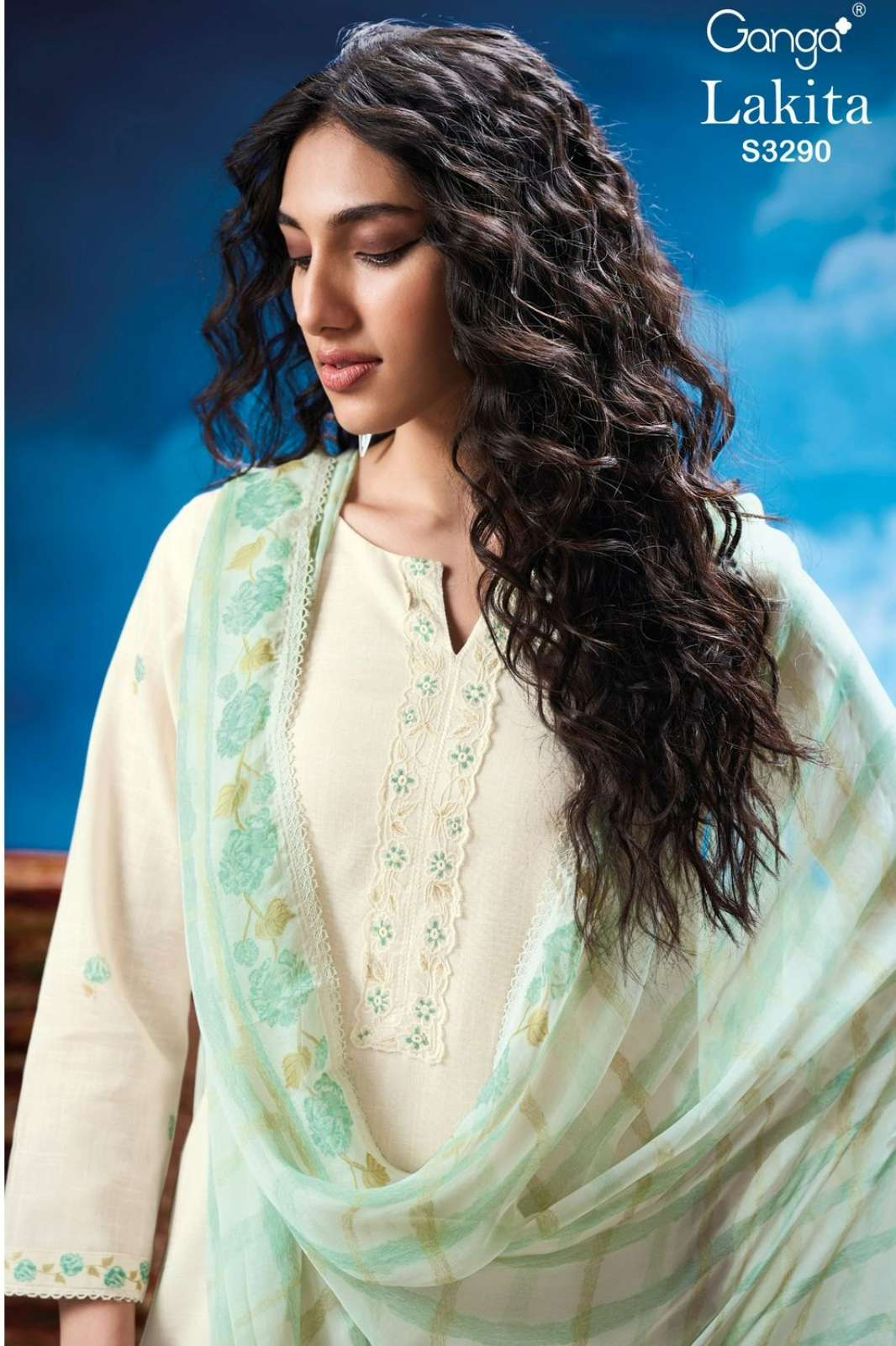 GANGA LAKITA S3290 PREMIUM COTTON LINEN HAND EMBROIDERED SUIT 