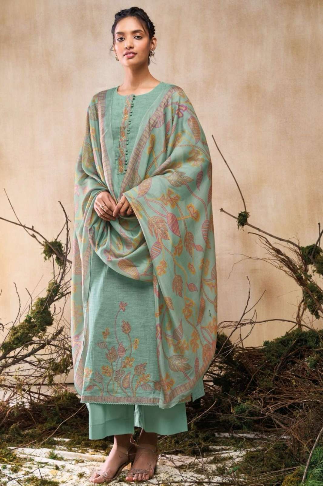 GANGA MIAKOL S2862 PREMIUM COTTON LINEN EMBROIDERED SUIT 