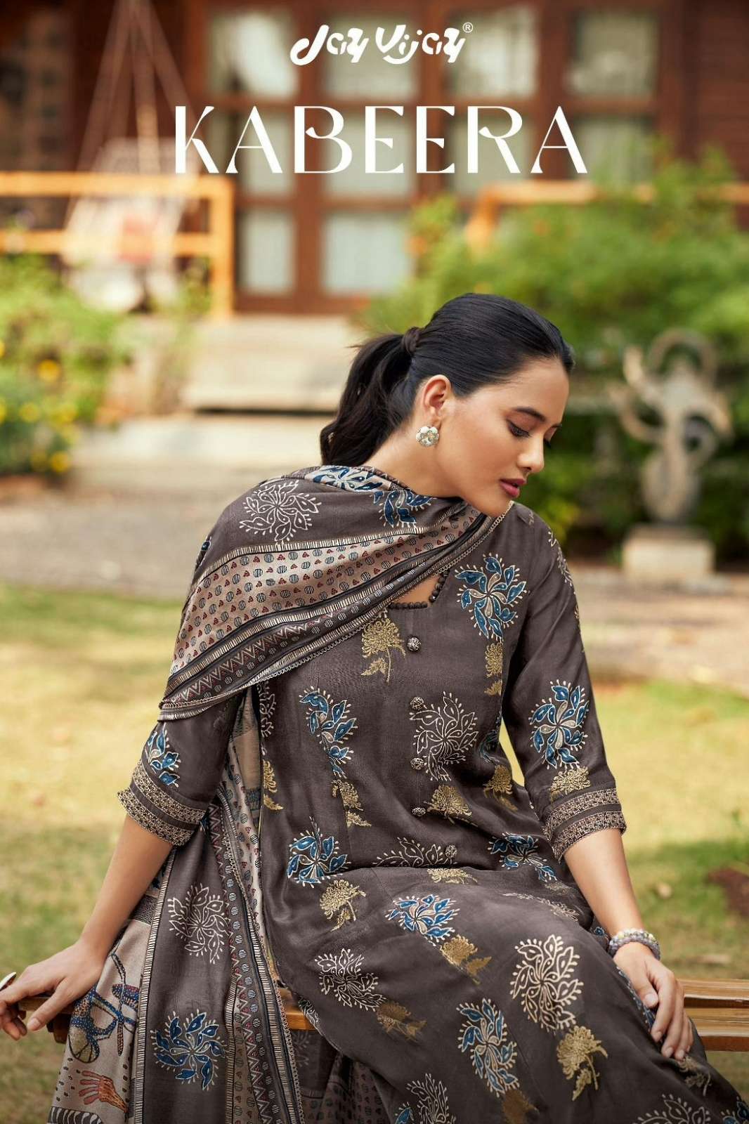 JAY VIJAY KABEERA PURE AJRAK PRINT PURE MUSLIN JACQUARD SILK SUIT 