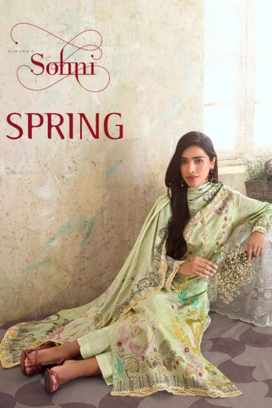 KIMORA SOHNI SPRING TOP PURE LINEN SCALLOPED EMBROIDERED SUIT 