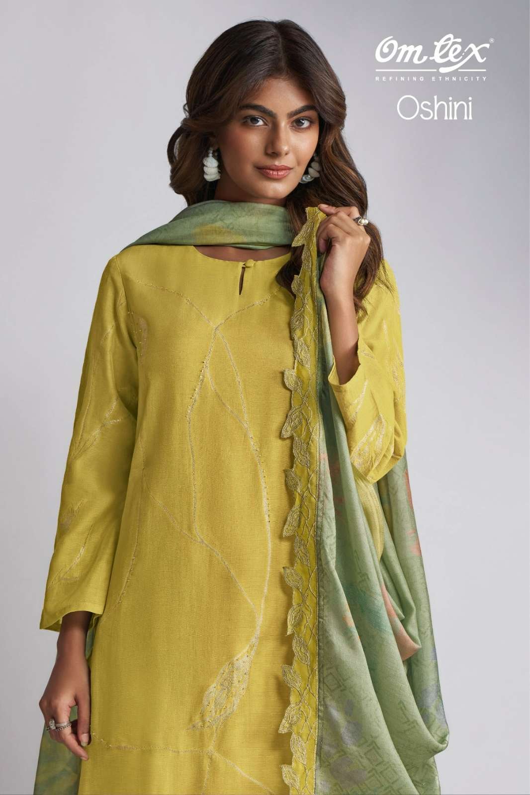 OMTEX OSHINI PURE LINEN JACQUARD SUIT WITH HAND WORK