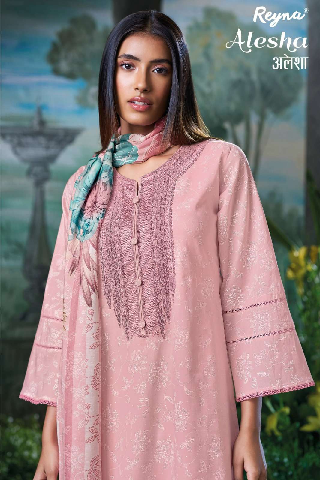 REYNA ALESGA SUPERIOR COTTON BLOCK PRINTED SUIT WITH EMBROIDERY WORK 