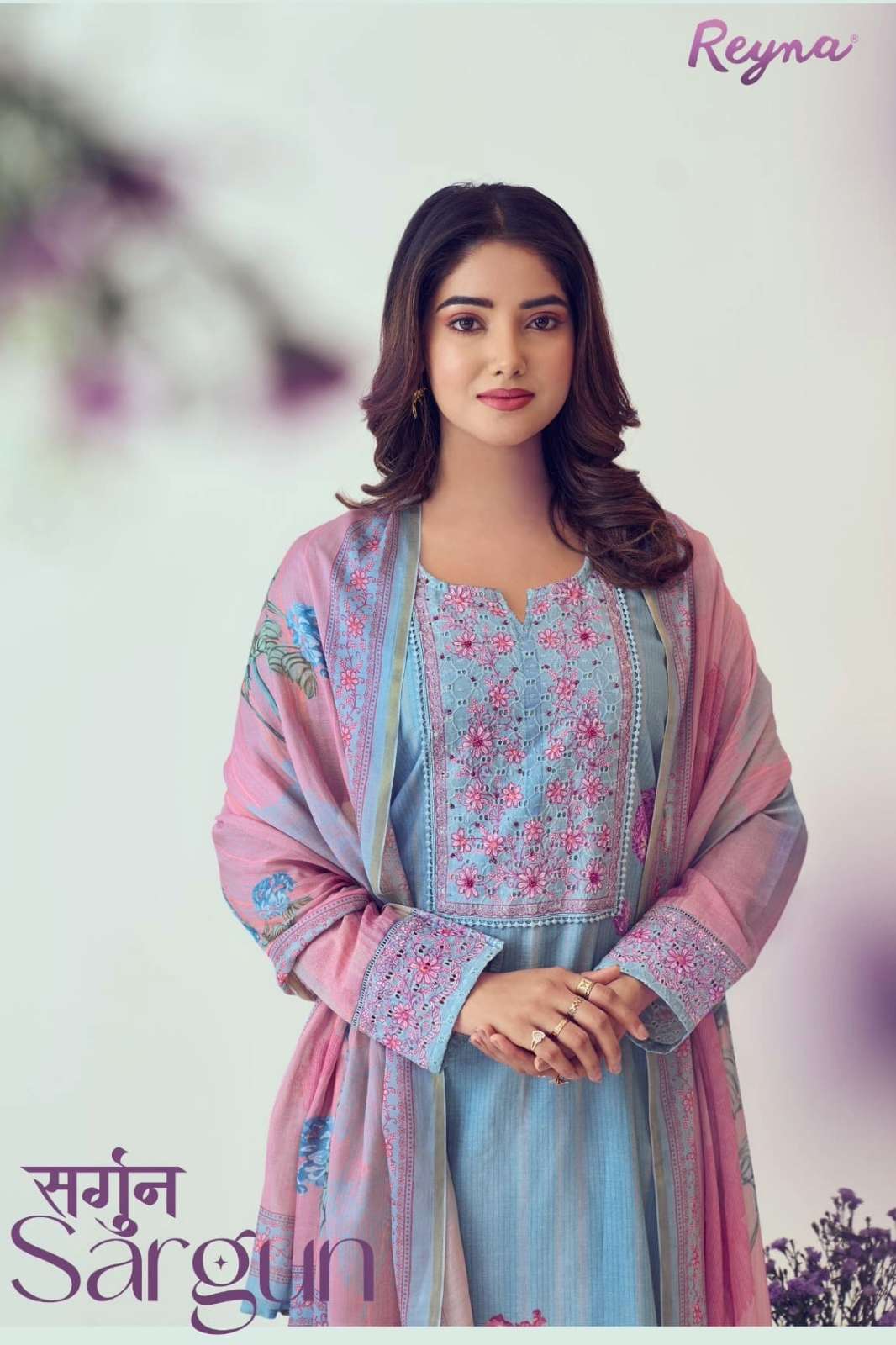 REYNA SARGUN PREMIUM PURE LINEN SUIT WITH EMBROIDERY WORK