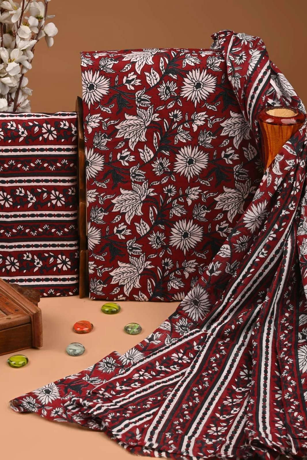 Shri Balaji Emporium RF Block Printed Pure Cotton Unstitched Three Piece Suit 