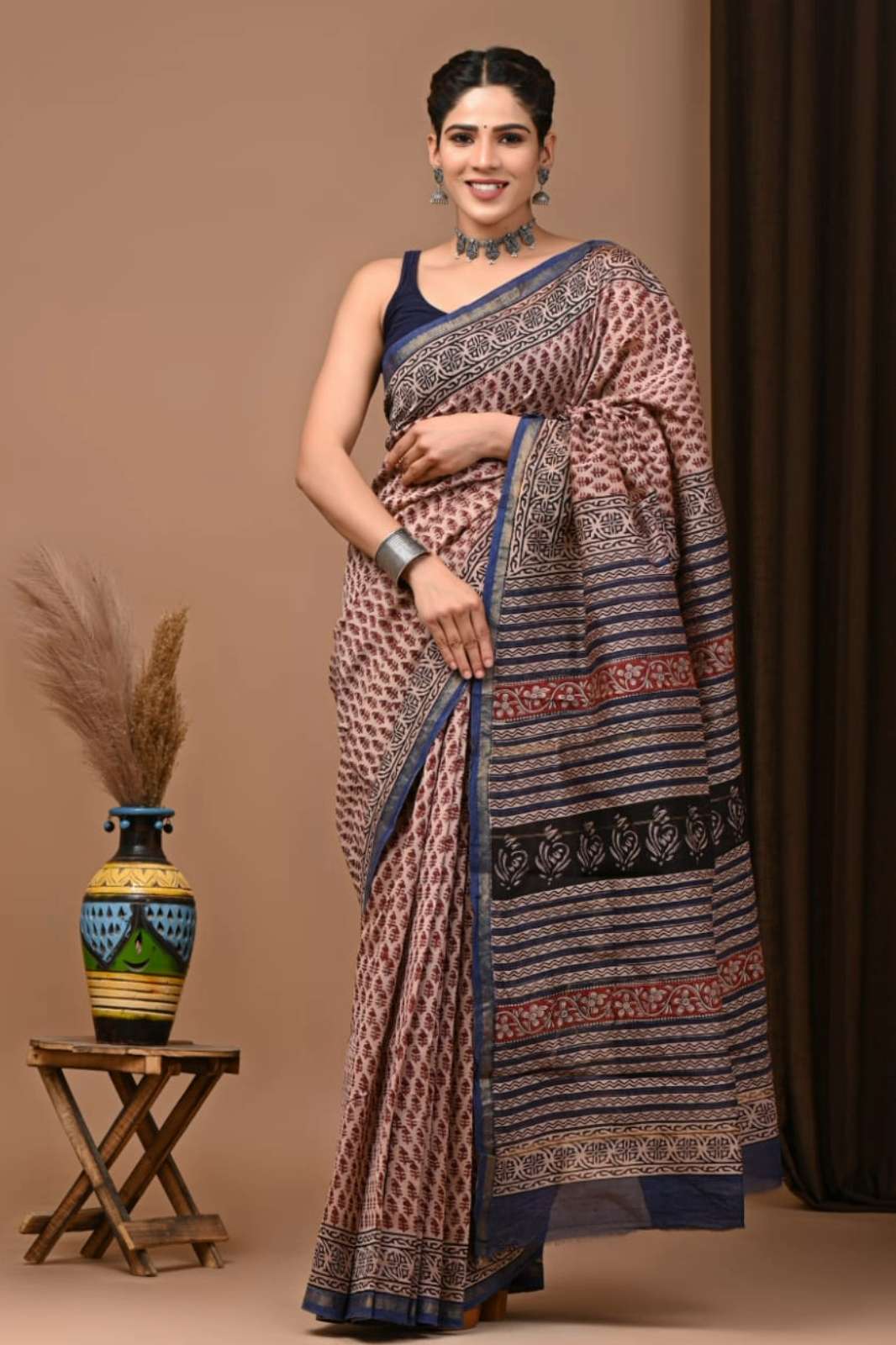 Shri Balaji Emporium RF Hand Block Printed Chanderi Silk Saree