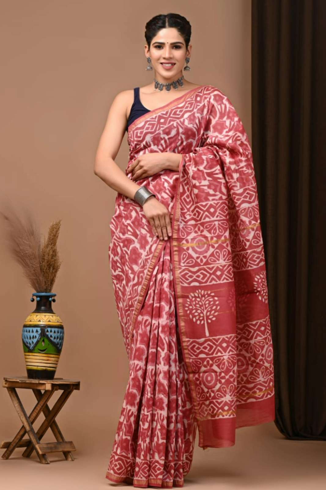 Shri Balaji Emporium RF Hand Block Printed Chanderi Silk Saree