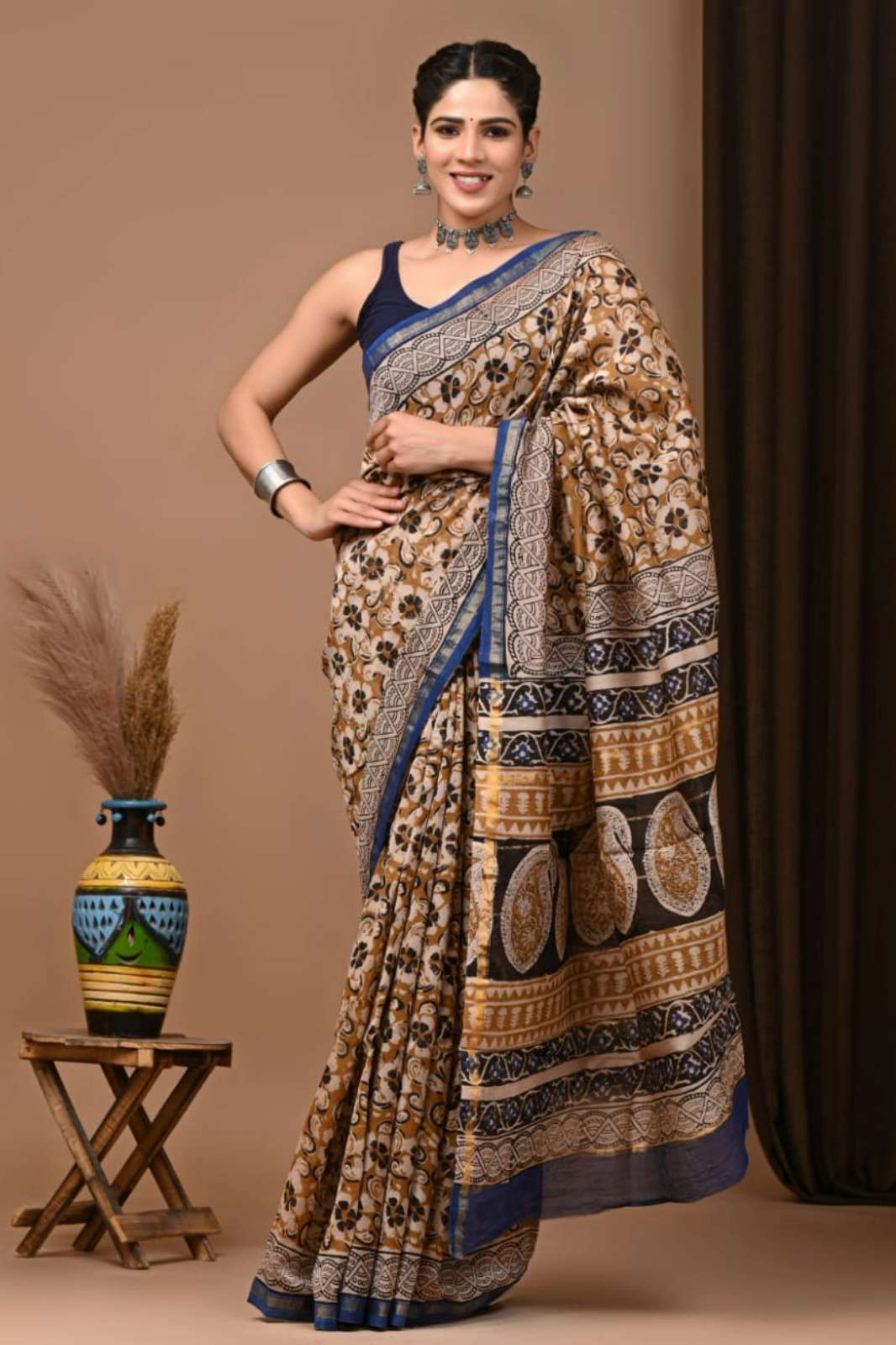 Shri Balaji Emporium RF Hand Block Printed Chanderi Silk Saree