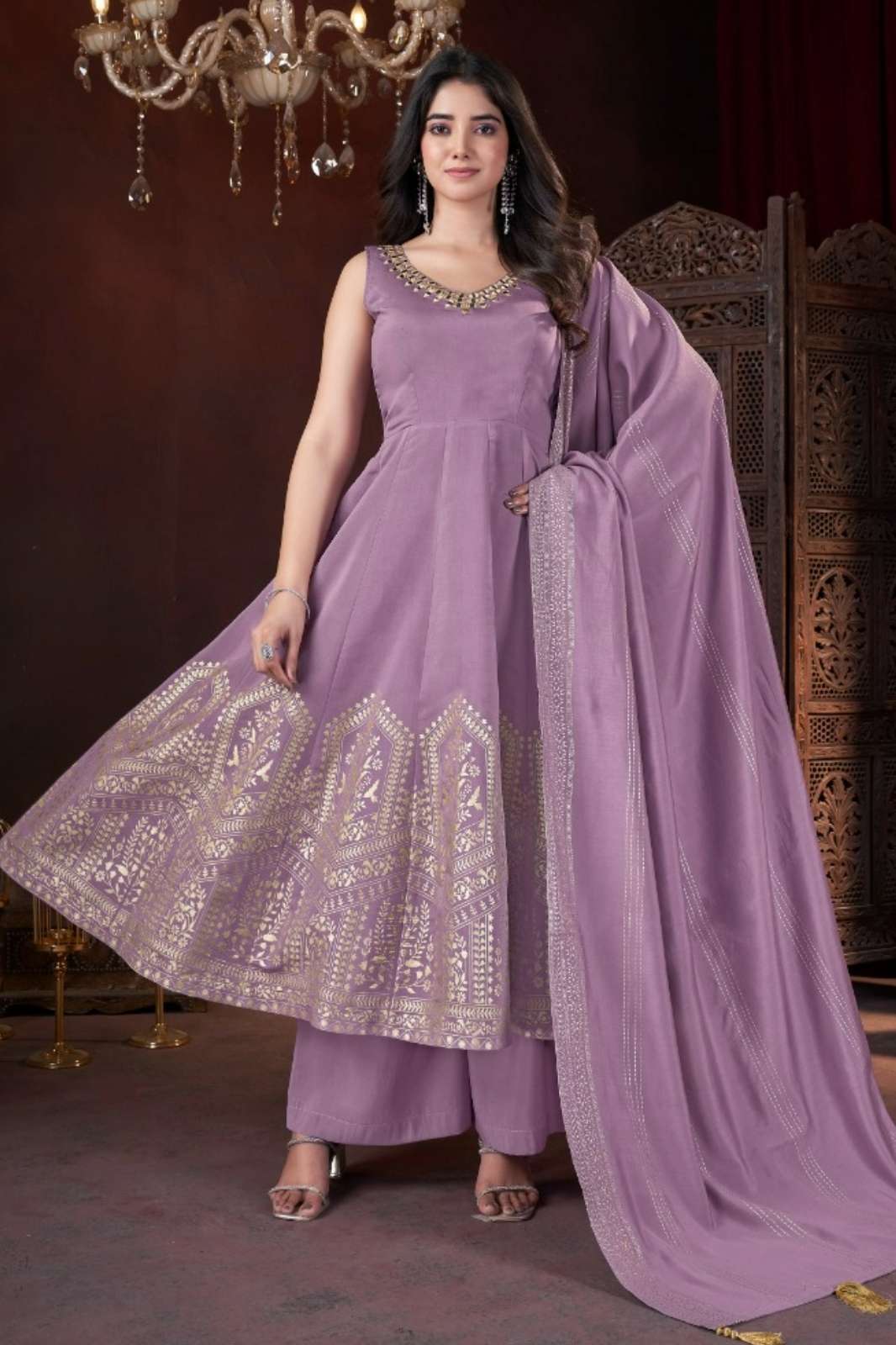 SHUBHKALA BLOOMING ETHNIC READY TO WEAR ROMAN SILK MIRROR WORK ANARKALI SUIT