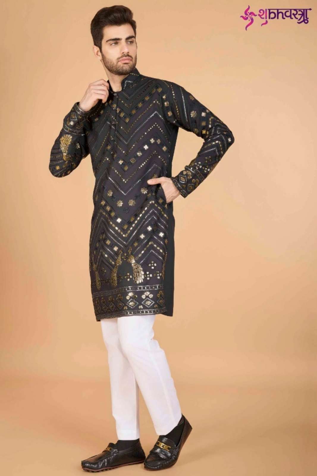 SHUBHVASTRA HERITAGE VASTRA VISCOSE RAYON SEQUENCE WORK MENS KURTA