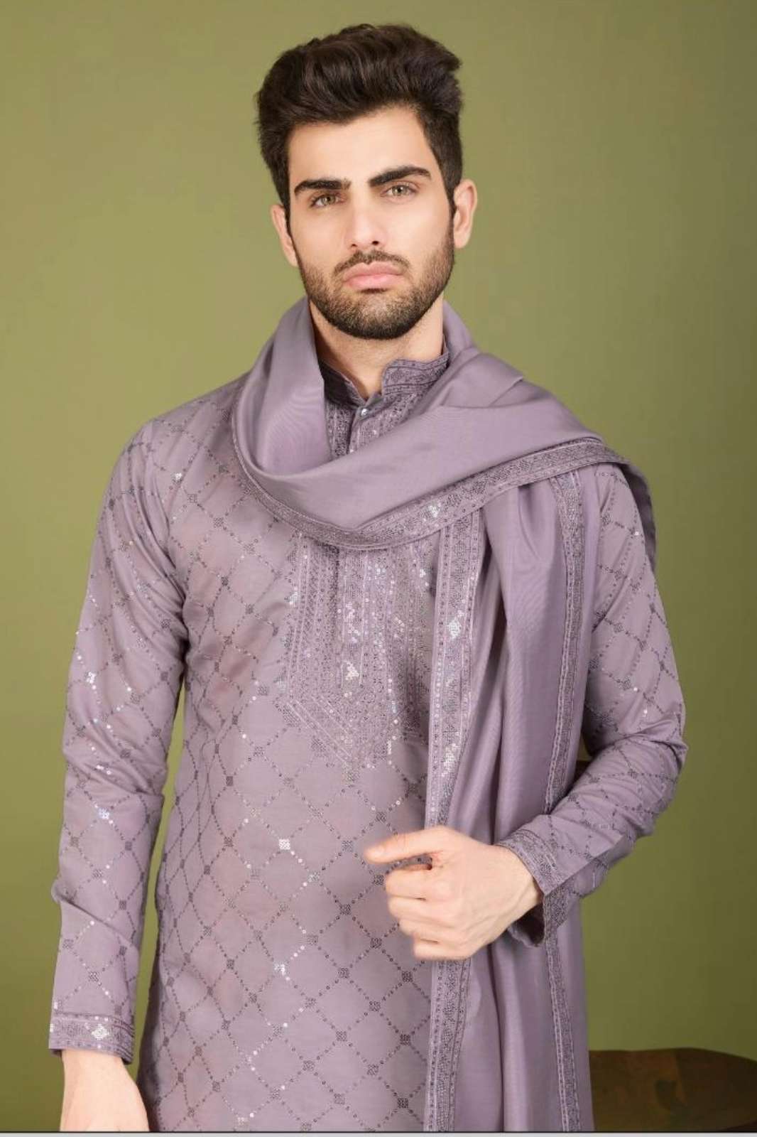 SHUBHVASTRA INDO VASTRA VISCOSE SILK SEQUENCE WORK MENS KURTA 