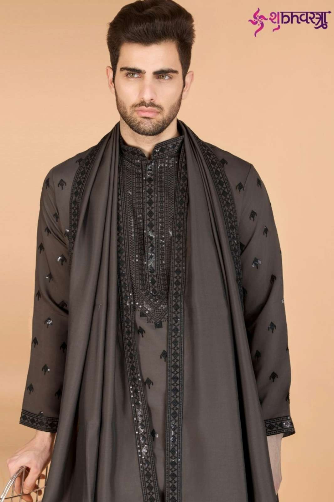 SHUBHVASTRA RAJ VASTRA VISCOSE SILK SEQUENCE WORK MENS KURTA 