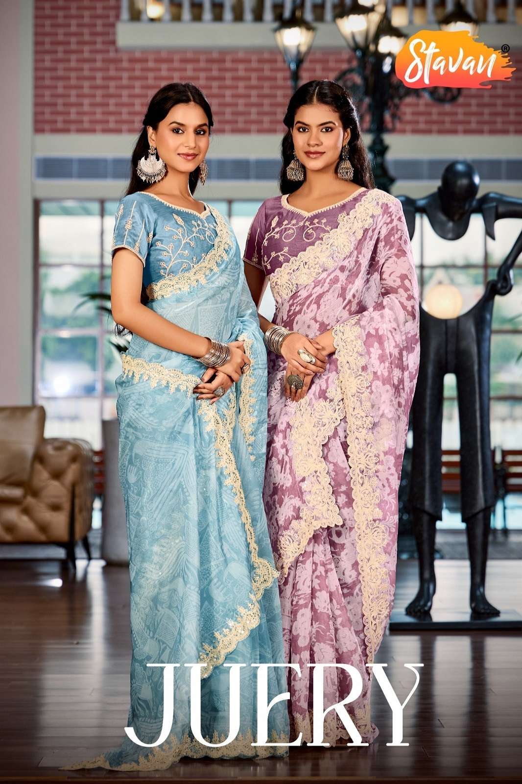 STAVAN JUERY HEAVY BURBURRY EMBROIDERED SAREES