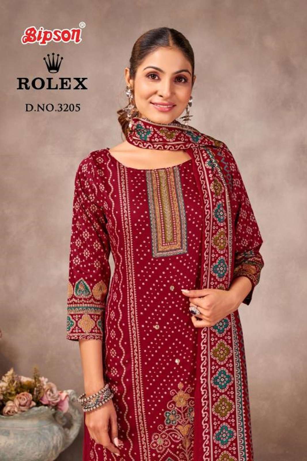 BIPSON PRINTS ROLEX 3205 JAM SATIN HANDWORKED DRESS MATERIALS