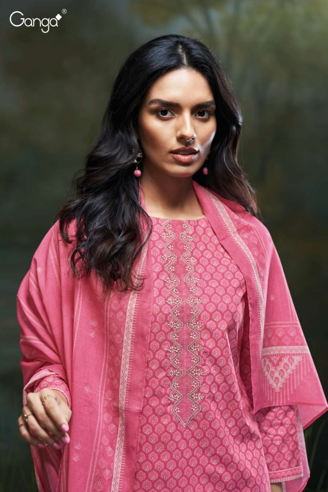 GANGA CAYLIN S3444 PINK PREMIUM COTTON PRINTED HAND EMBROIDERED SUIT 