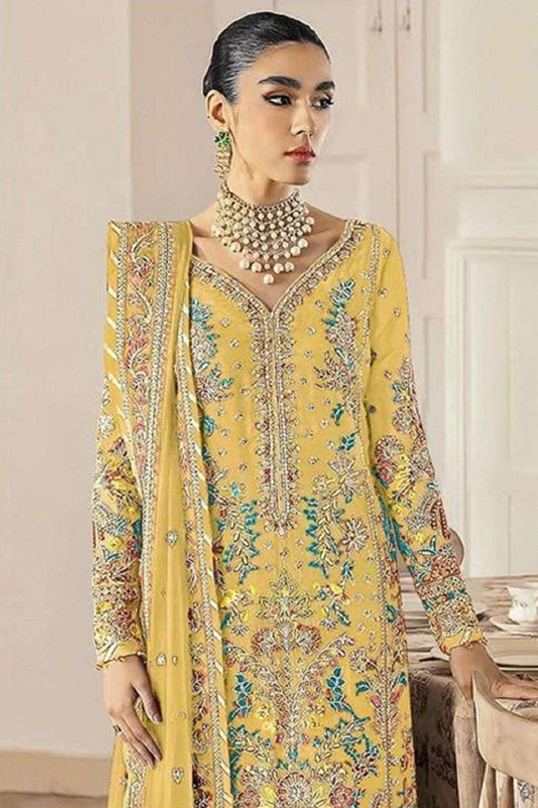 HOORTEX OR 76 A TO D HEAVY ORGANZA EMBROIDERY WORKED SUITS