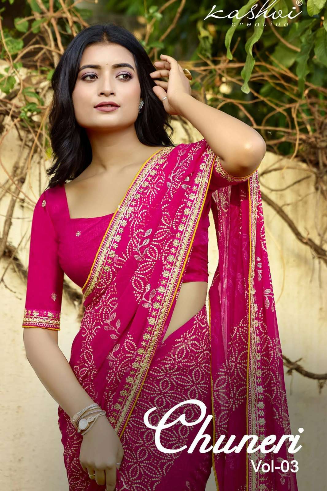 KASHVI CREATION CHUNERI VOL 3 MONO GEORGETTE SAREE WITH CODING WORK 