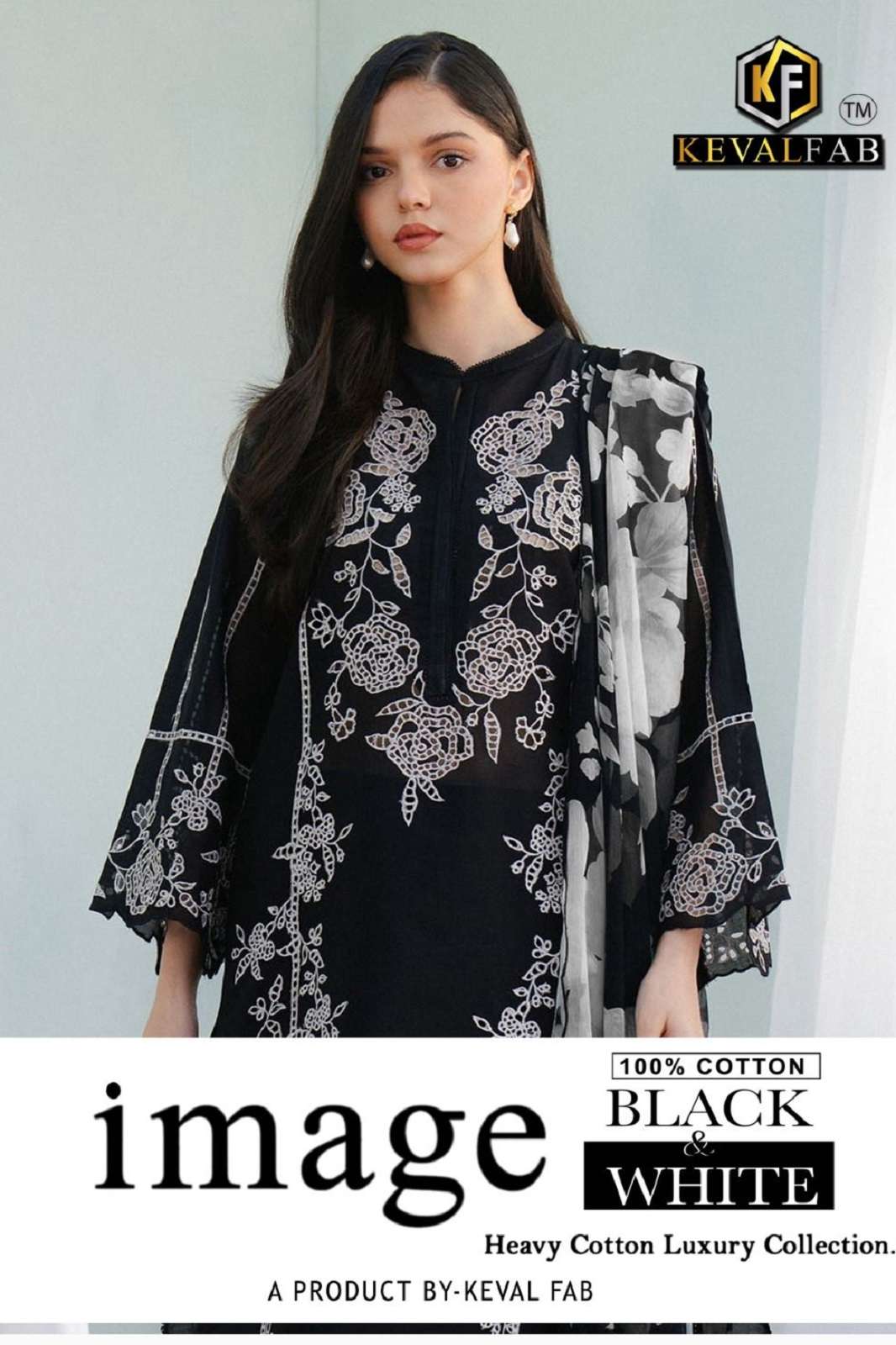 KEVAL FAB IMAGE BLACK & WHITE COTTON PRINTED DRESS MATERIALS