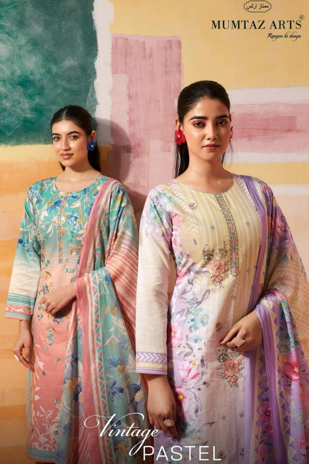 MUMTAZ ARTS VINTA PASTEL PURE DIGITAL PRINTED COTTON CAMRIC SUIT 