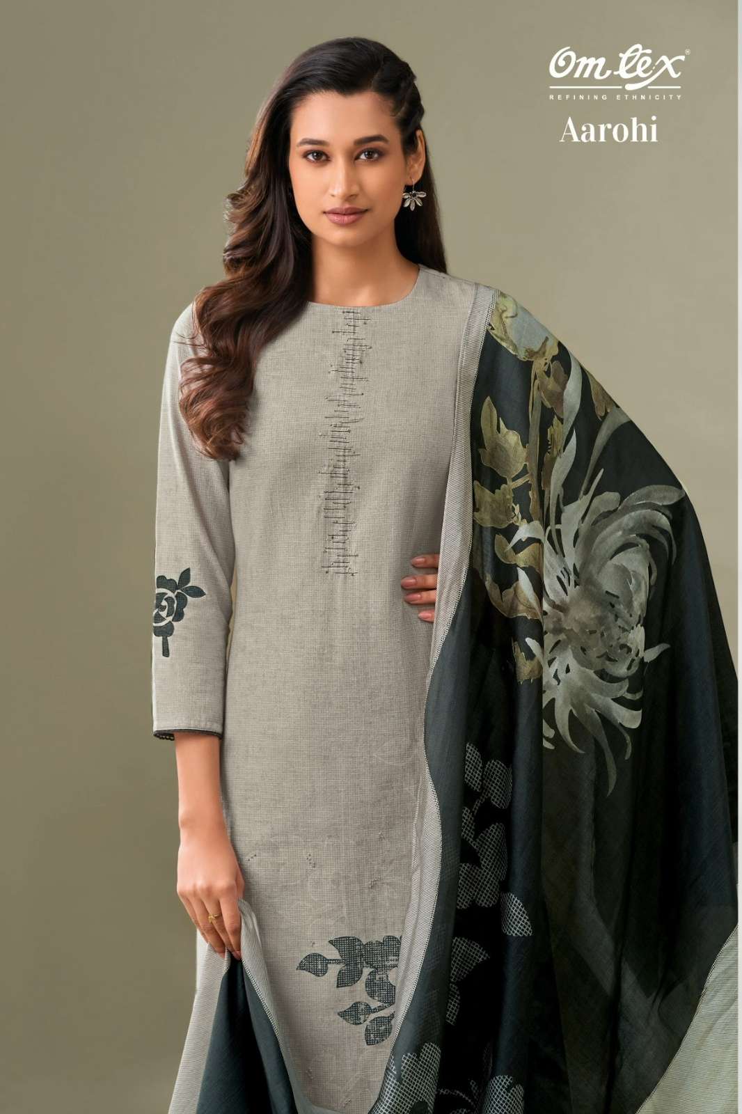 OMTEX AAROHI VINTAGE LINEN COTTON DIGITAL PRINTED SUIT WITH HAND WORK