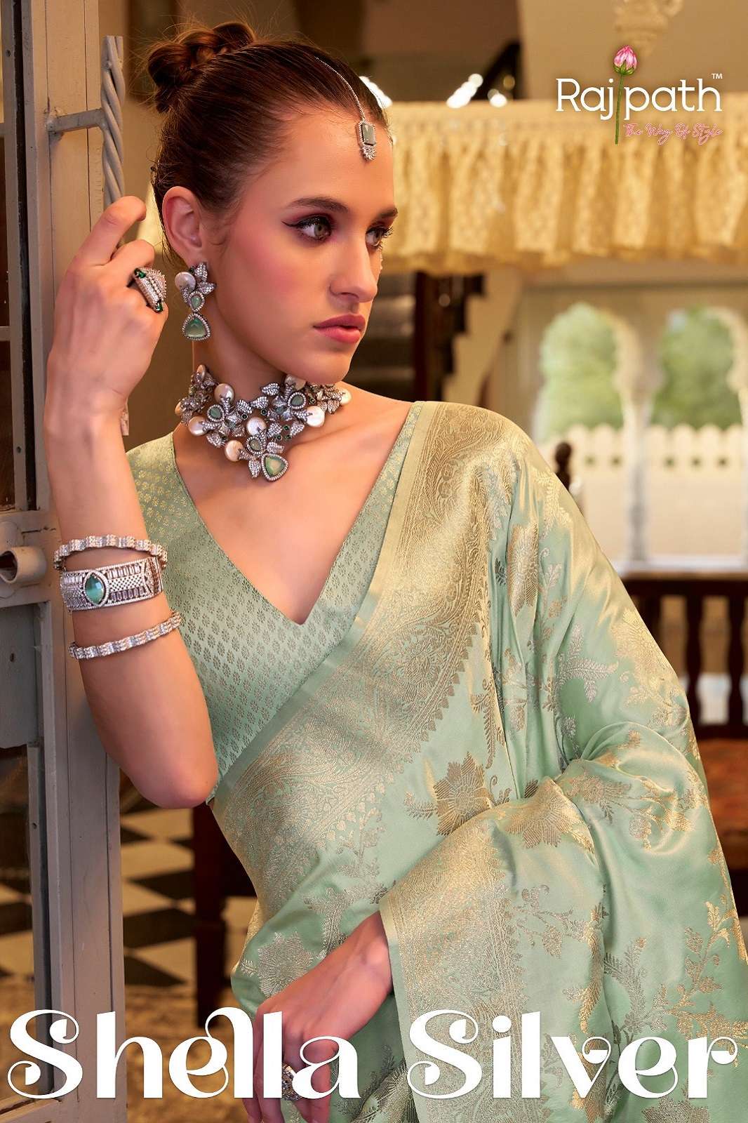 RAJPATH SHELLA SILVER SOFT SATIN SILK SAREES