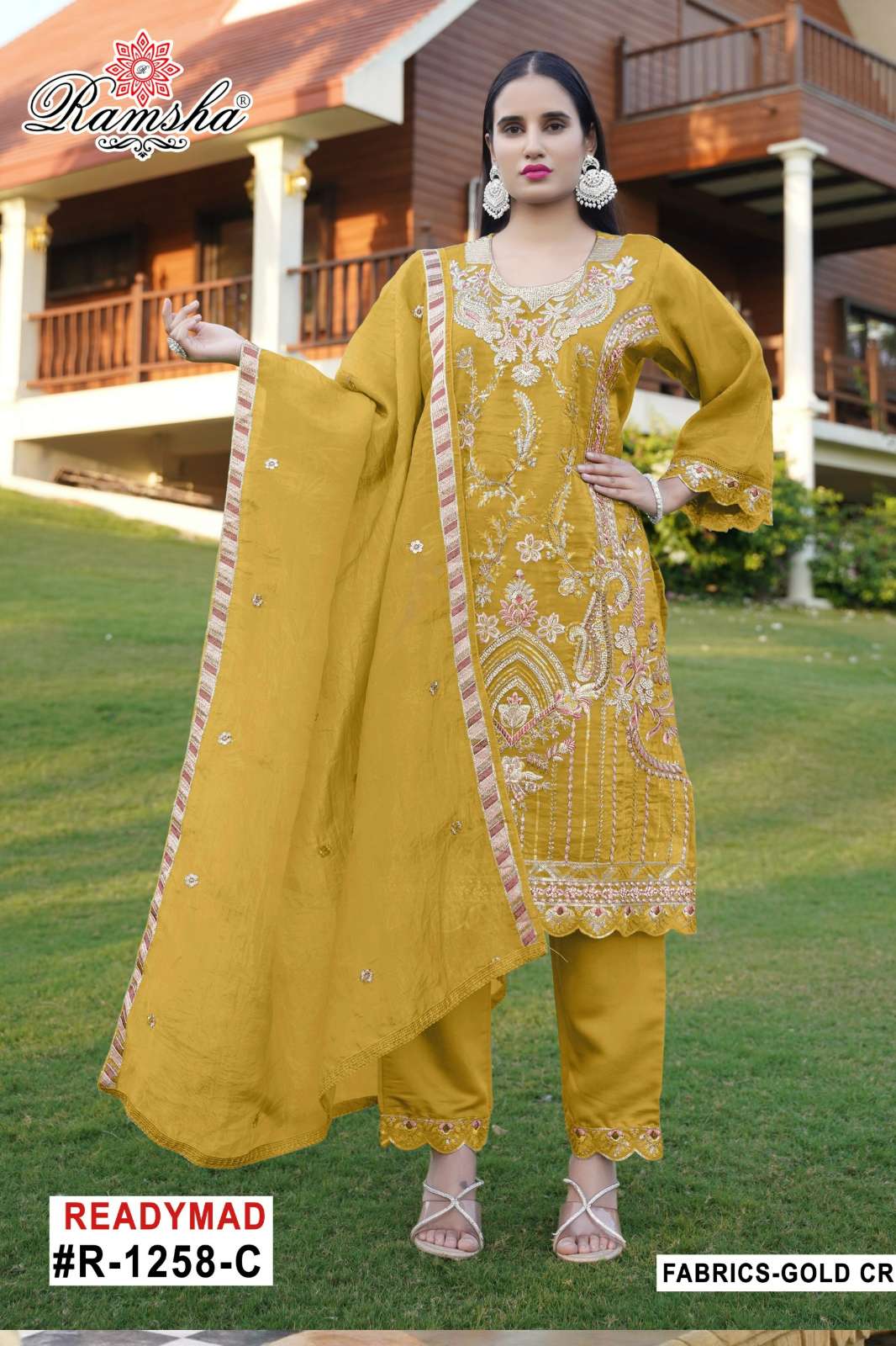 RAMSHA R 1258 Ready to Wear Gold Crush Pakistani Suit