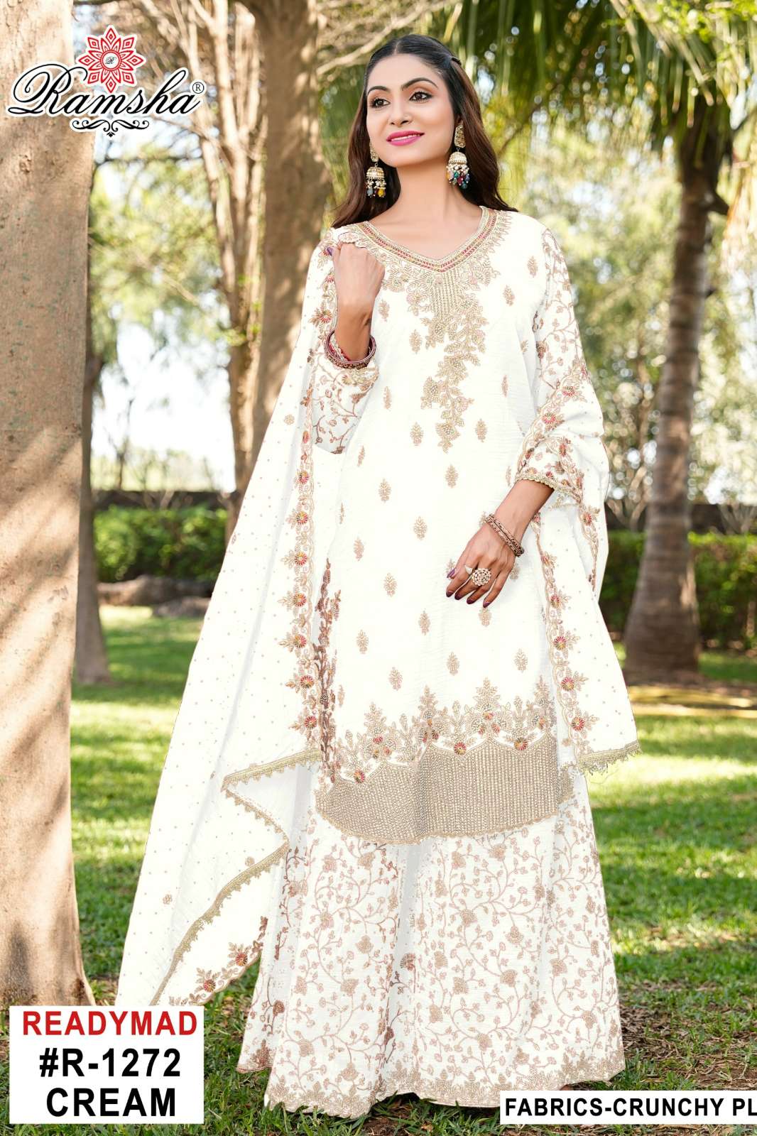 RAMSHA R 1272 Black & White Ready to Wear Crunchy Fabric Pakistani Suit