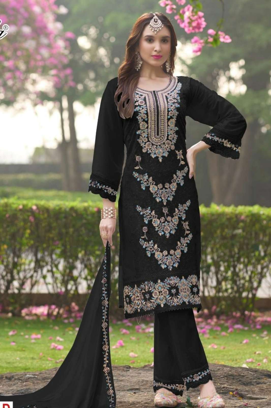 RAMSHA R 1333 Ready To Wear Black & White Georgette Embroidered Pakistani Suit