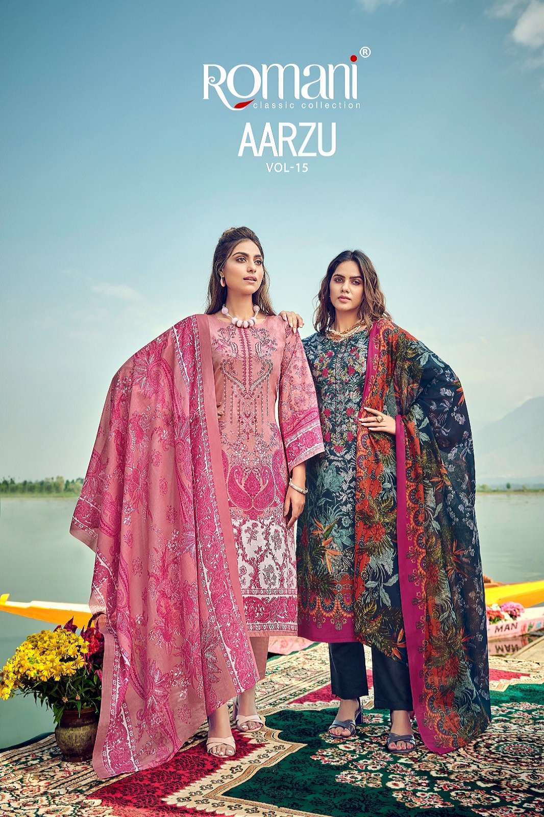 ROMANI AARZU VOL 15 SOFT COTTON EMBROIDERY WORKED DRESS MATERIALS 