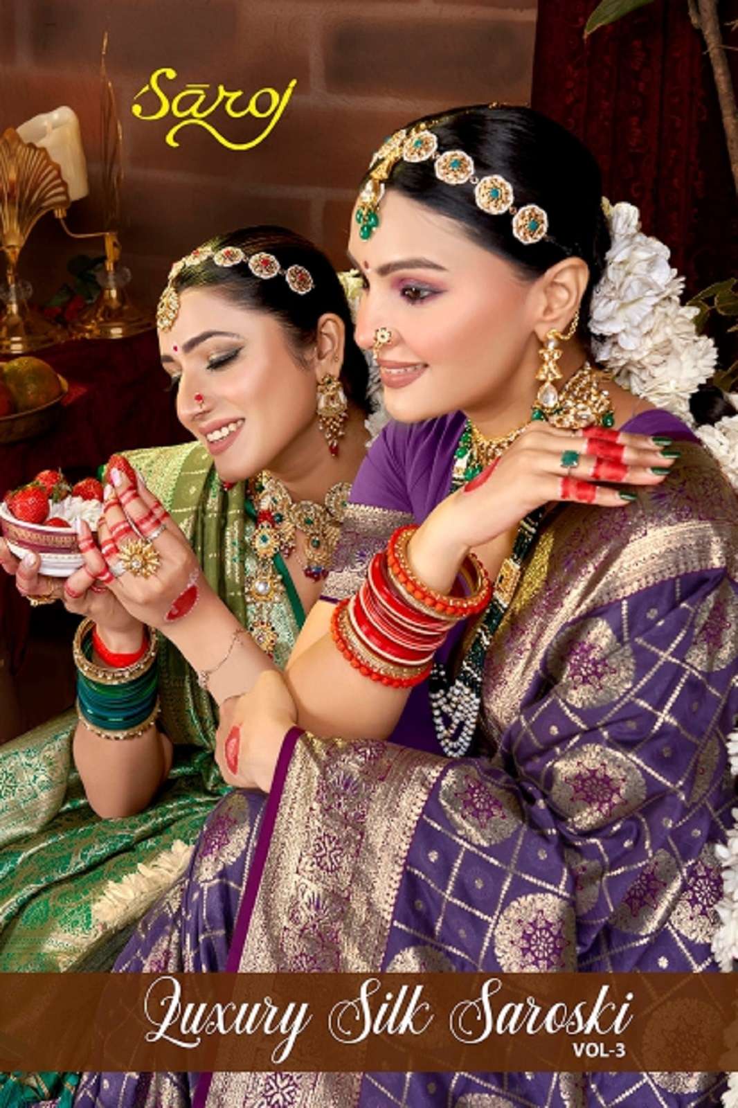 SAROJ SAREE LUXURY SILK SWAROSKI VOL 3 SAMI SATTIN SAREES