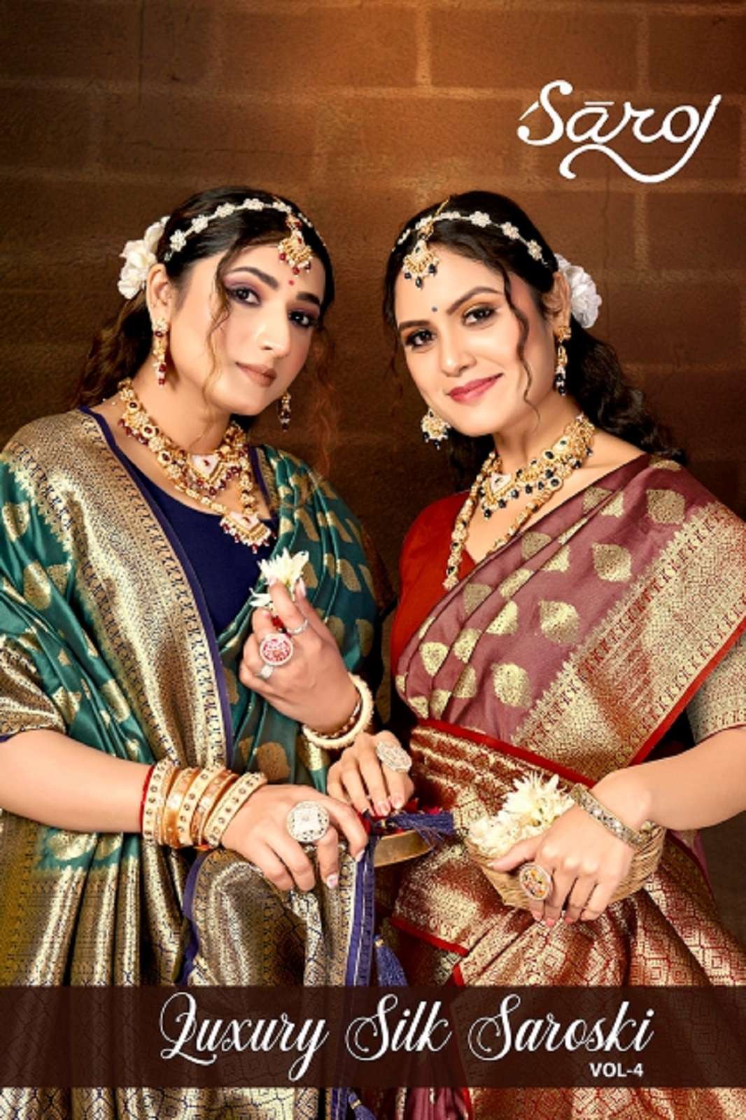 SAROJ SAREE LUXURY SILK SWAROSKI VOL 4 SAMI SATTIN SAREES