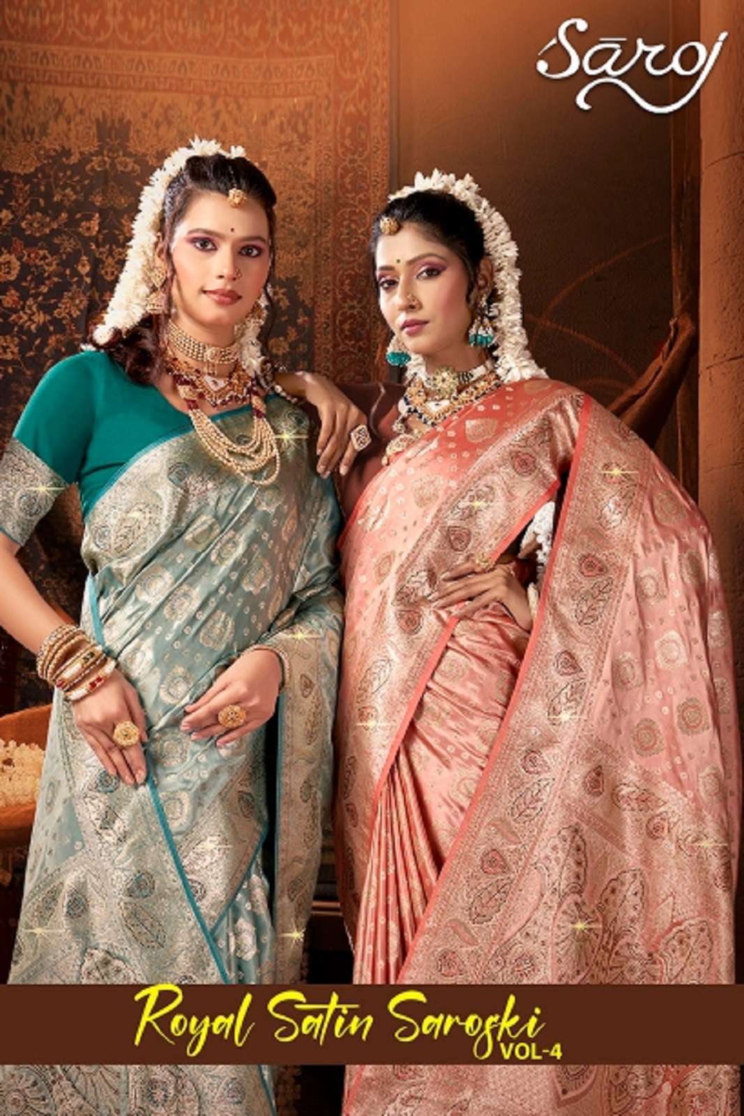 SAROJ SAREE ROYAL SATTIN SWAROSKI VOL 4 RICH PALLU SAREES