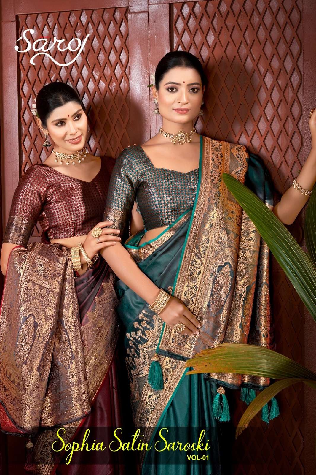 SAROJ SAREE SOPHIA SATTIN SWAROSKI DESIGNER SAREES