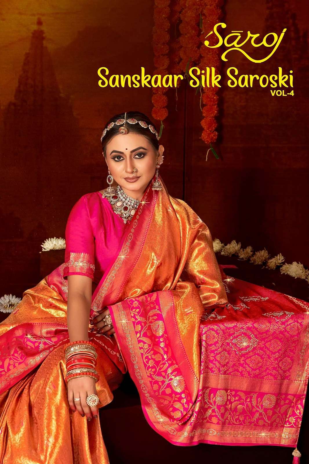 SAROJ SAREES SANSKAR SILK SAROSKI VOL 4 SATIN PAITHANI SAREES