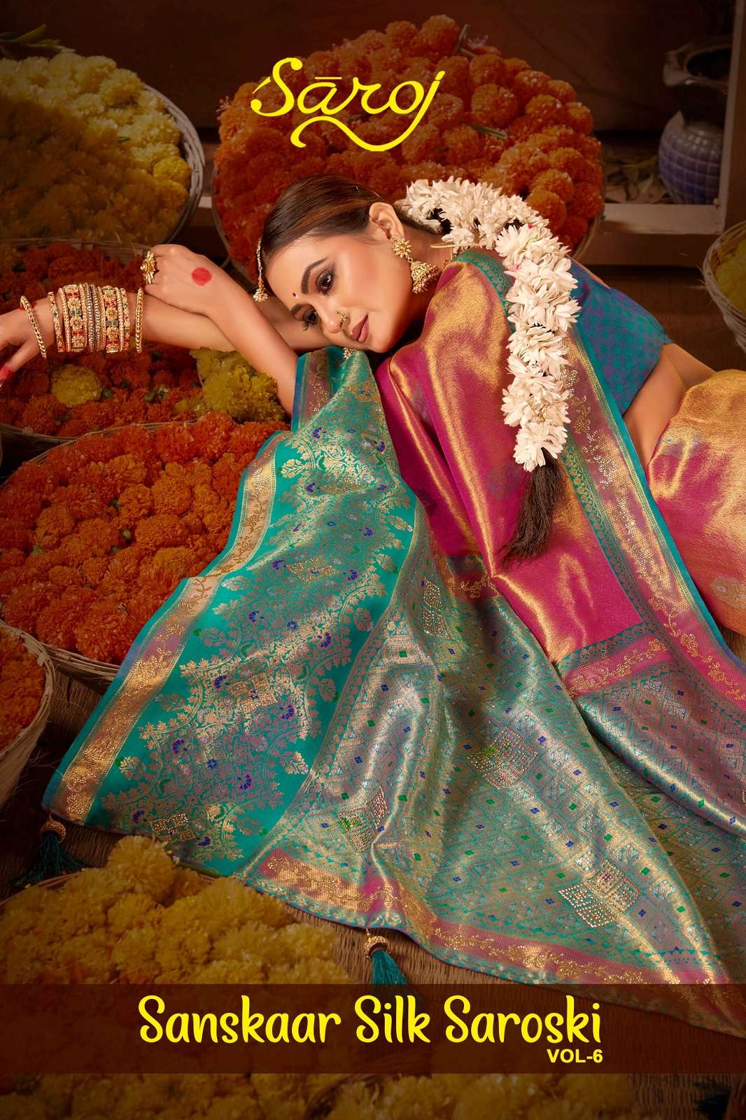 SAROJ SAREES SANSKAR SILK SAROSKI VOL 6 SATIN PAITHANI SAREES