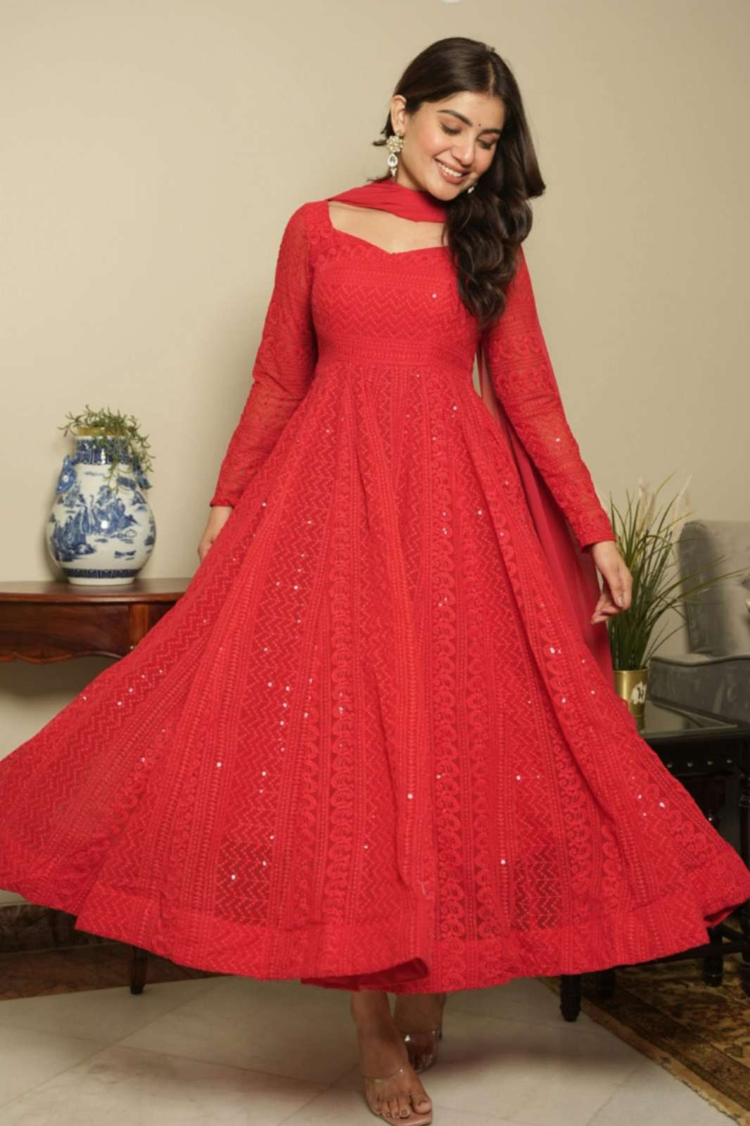 Shri Balaji Emporium 12710 Reaady to wear Red Georgette Anarkali Suit