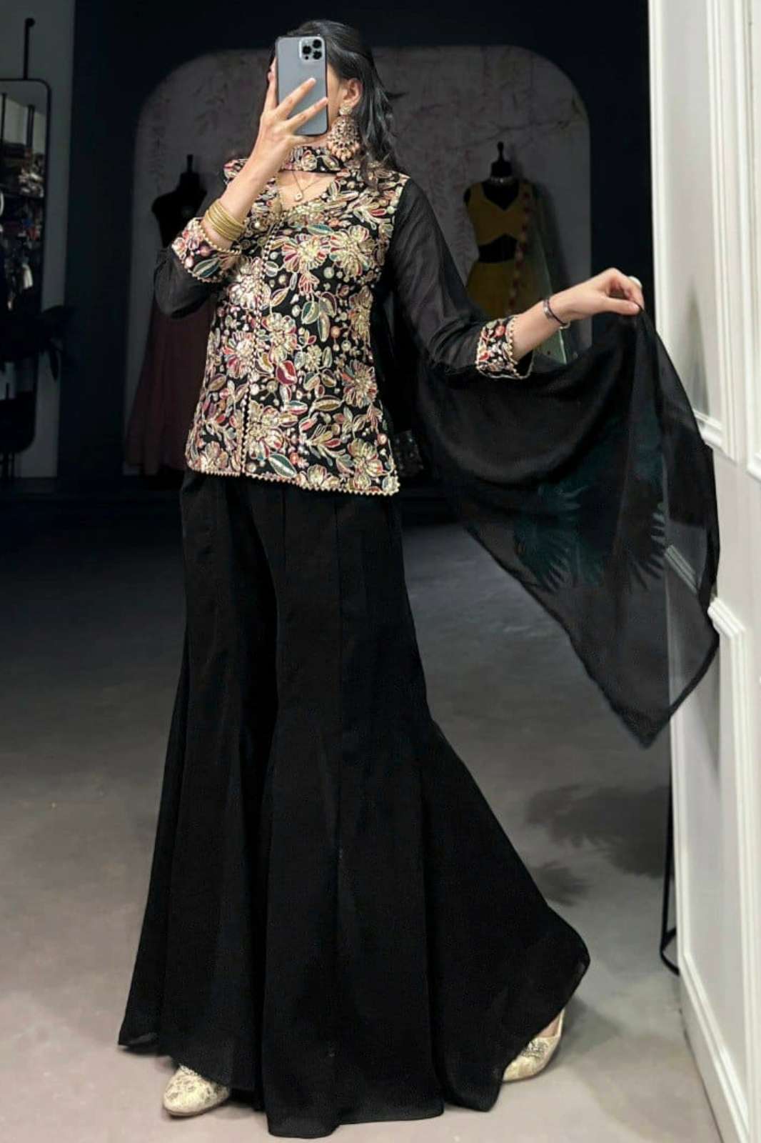 Shri Balaji Emporium 12746 Ready to wear Black Georgette Party Wear Dress 