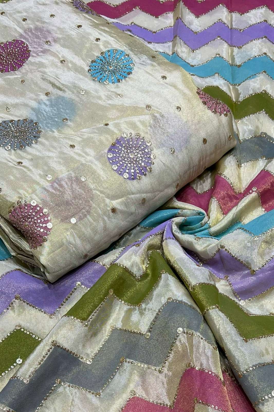 Shri Balaji Emporium A563 Position Print Embroidery Work Designer Pure Tissue Fabric